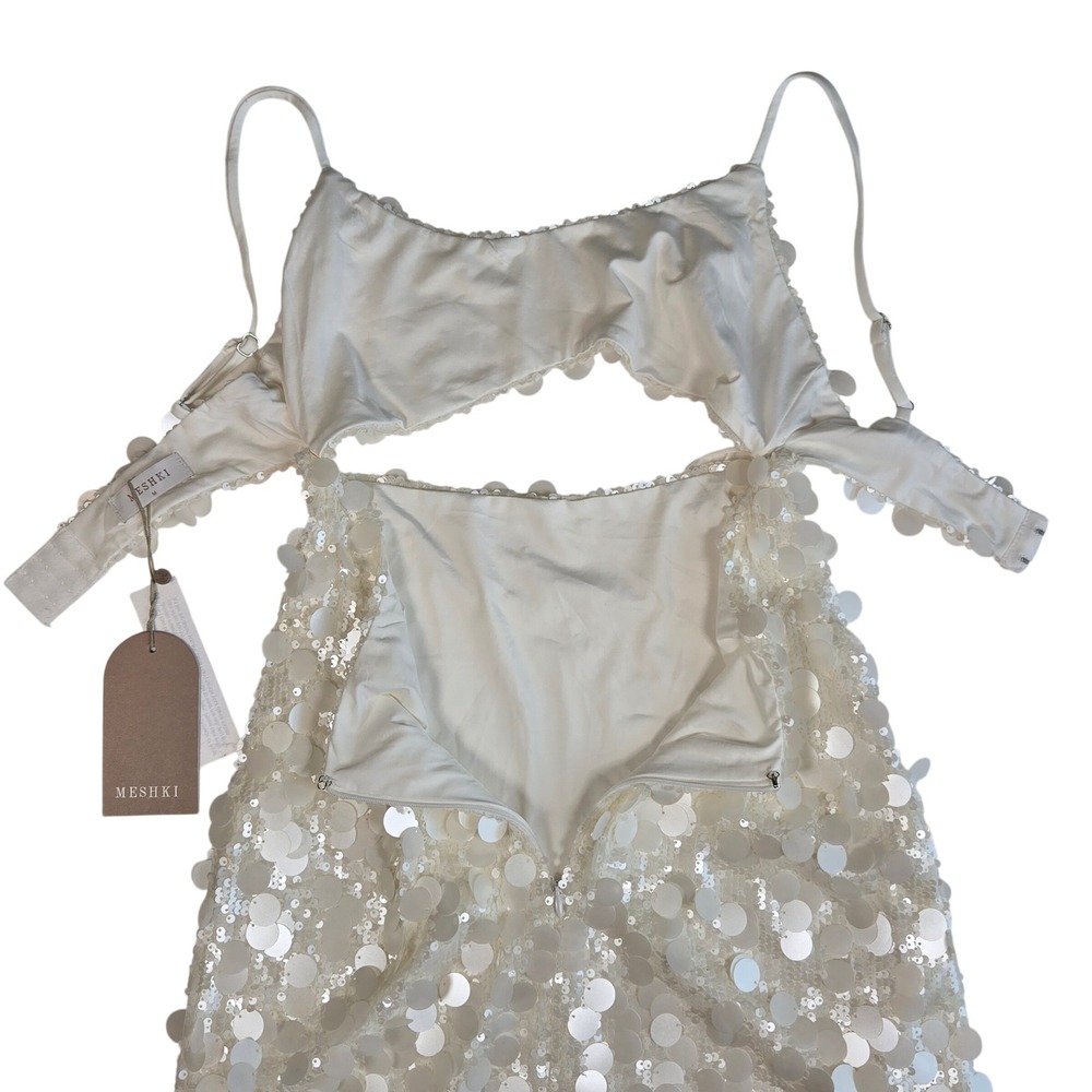 Meshki White Sequin Mini Dress with Cutout - Picture 6 of 14